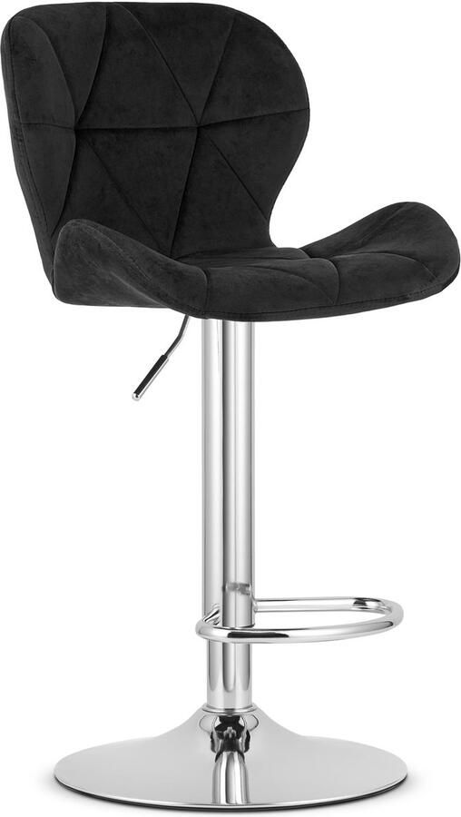 Oskar Barkruk WEST – Velvet Zwart Chromen Basis Rugleuning Verstelbare Hoogte 360° Draaibaar Comfortabele Voetsteun Antislip Onderstel Modern Design Max. 110 kg