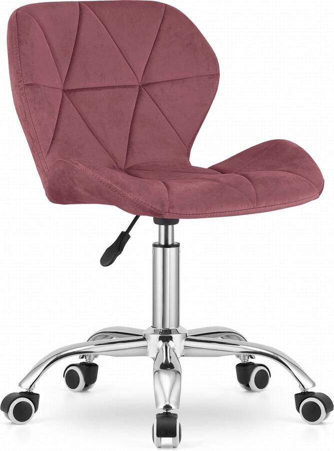 Merlkloos AVOLA DORY-21 Draaistoel Donker Roze Ergonomisch en Verstelbare Zithoogte 5-Poot Chrome Basis Velvet Zitting Geschikt voor Thuis en Kantoor Max. 110 kg