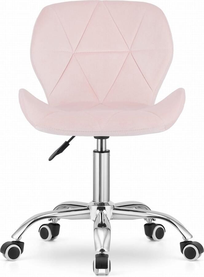 Merlkloos AVOLA DORY-21 Draaistoel Roze Ergonomisch en Verstelbare Zithoogte 5-Poot Chrome Basis Velvet Zitting Geschikt voor Thuis en Kantoor Max. 110 kg