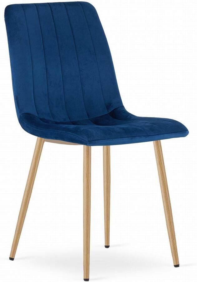 Oskar Eetkamerstoel LAVA Donkerblauw Houtlook Metalen Poten Velvet Bekleding Industriële Stijl Max. 110 kg Ergonomisch Design Comfortabele Zitting