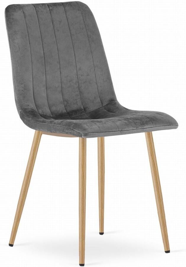 Oskar Eetkamerstoel LAVA Donkergrijs Houtlook Metalen Poten Velvet Bekleding Industriële Stijl Max. 110 kg Ergonomisch Design Comfortabele Zitting