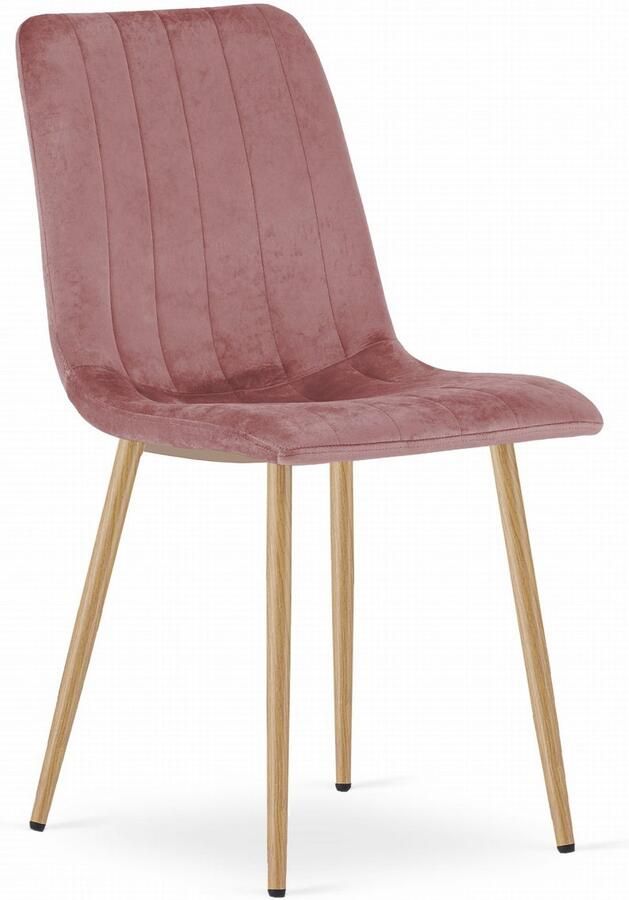 Oskar Set van 4 Eetkamerstoelen LAVA Donkerroze Houtlook Metalen Poten Velvet Bekleding Industriële Stijl Max. 110 kg Ergonomisch Design Comfortabele Zitting - Foto 2