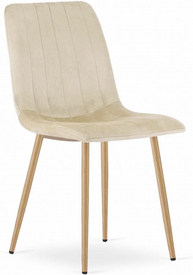 Oskar Eetkamerstoel LAVA Lichtbeige Houtlook Metalen Poten Velvet Bekleding Industriële Stijl Max. 110 kg Ergonomisch Design Comfortabele Zitting