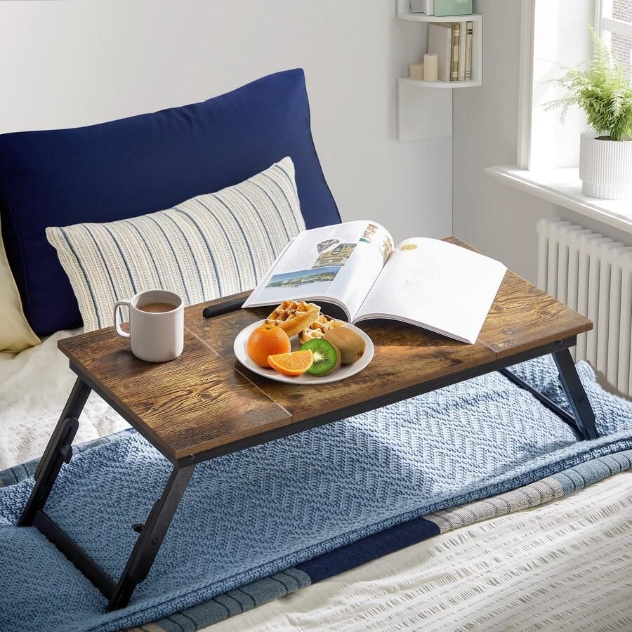 Oskar Opvouwbare Laptoptafel – Rustiek Bruin Industriële Stijl met Kantelbaar Blad en Lade