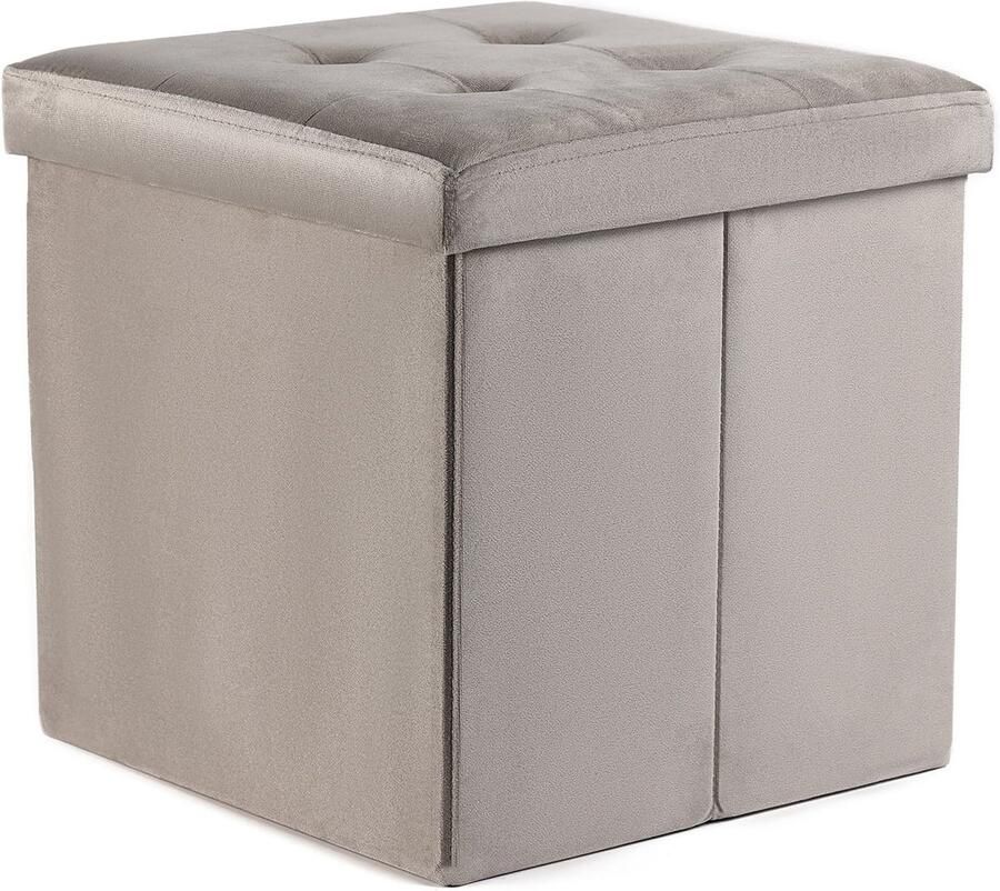 Oskar Opvouwbare poef L met knopen 38x38x38cm beige fluweel