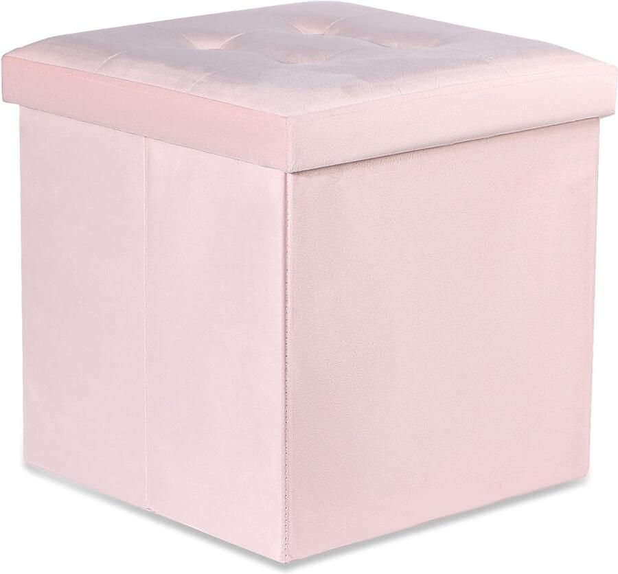 Oskar Opvouwbare poef L met knopen 38x38x38cm fluweel roze