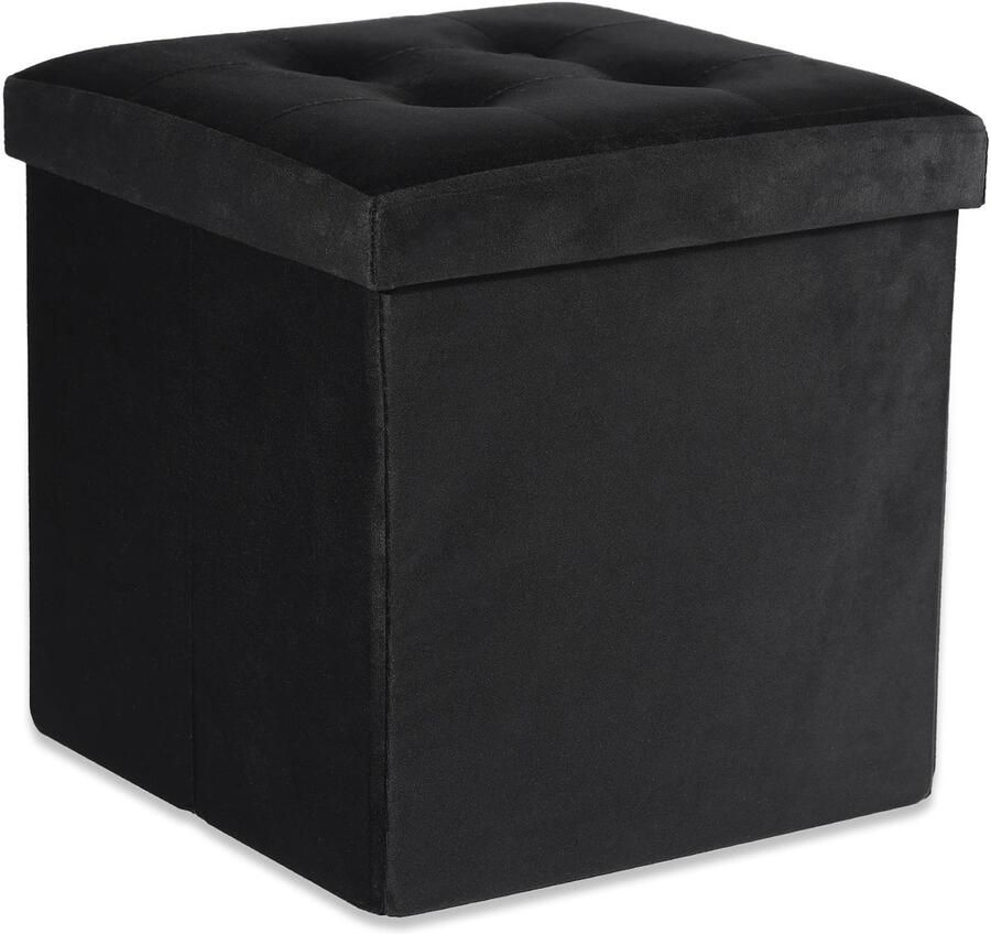 Oskar Opvouwbare poef L met knopen 38x38x38cm fluweel zwart x 8