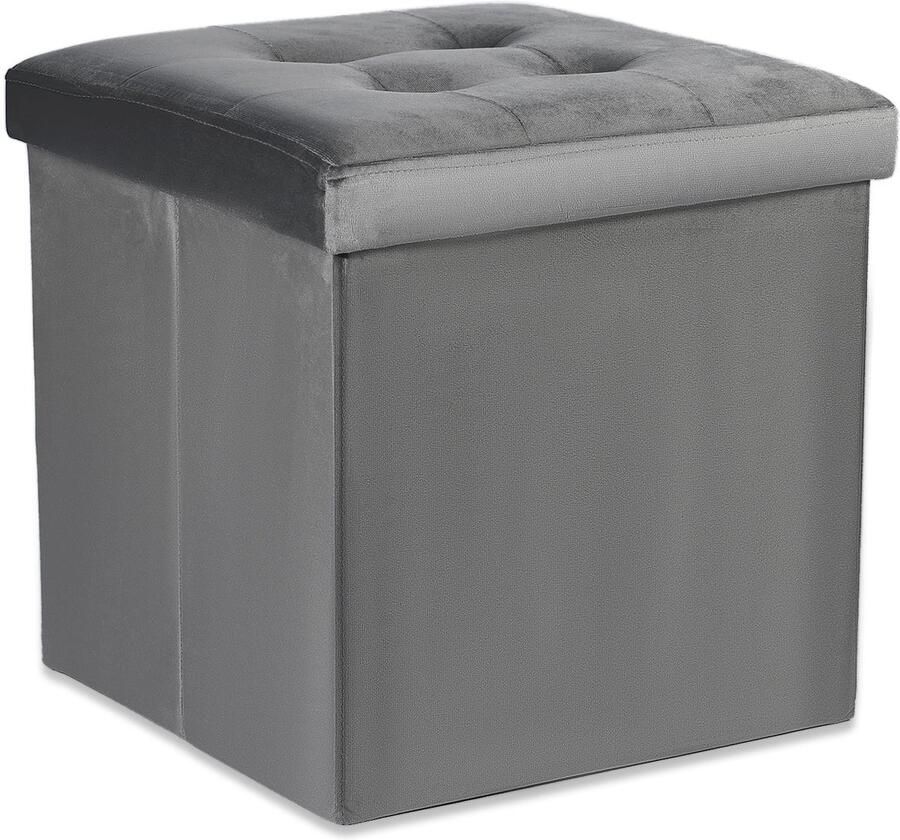 Oskar Opvouwbare poef L met knopen 38x38x38cm fluweelgrijs