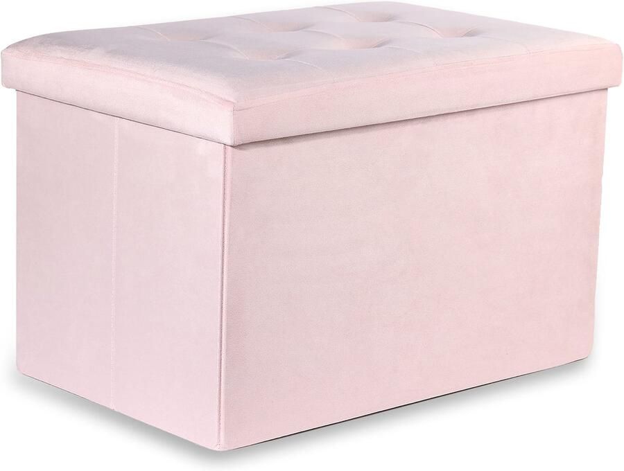 Oskar Opvouwbare poef XL met knopen 60x38x38cm fluweel roze