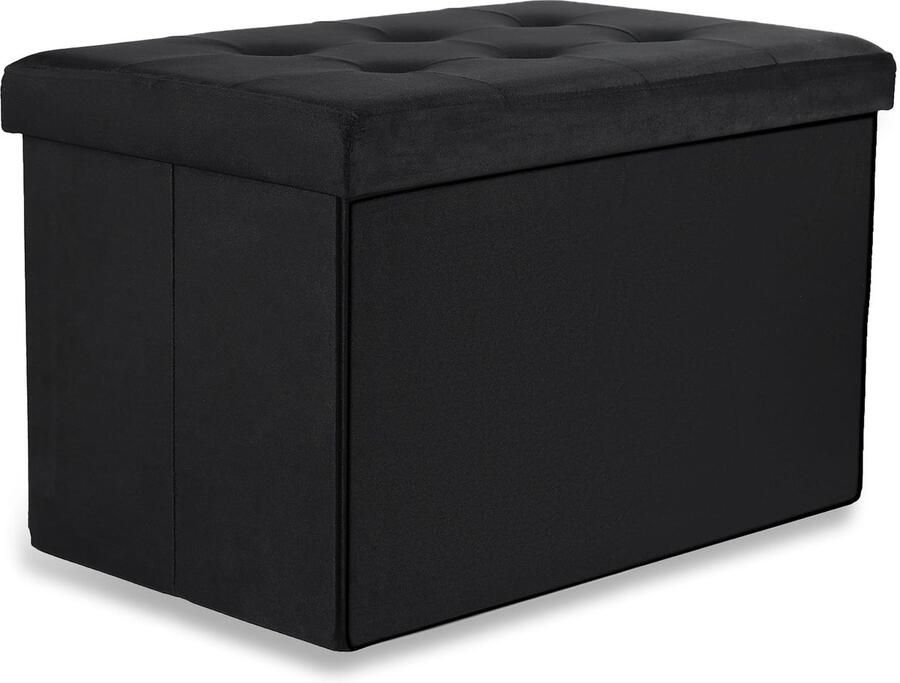 Oskar Opvouwbare poef XL met knopen 60x38x38cm fluweel zwart x 4