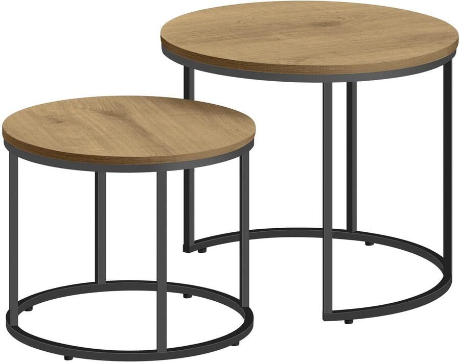 Oskar Ronde salontafel 2 stuks eiken zwarte poten