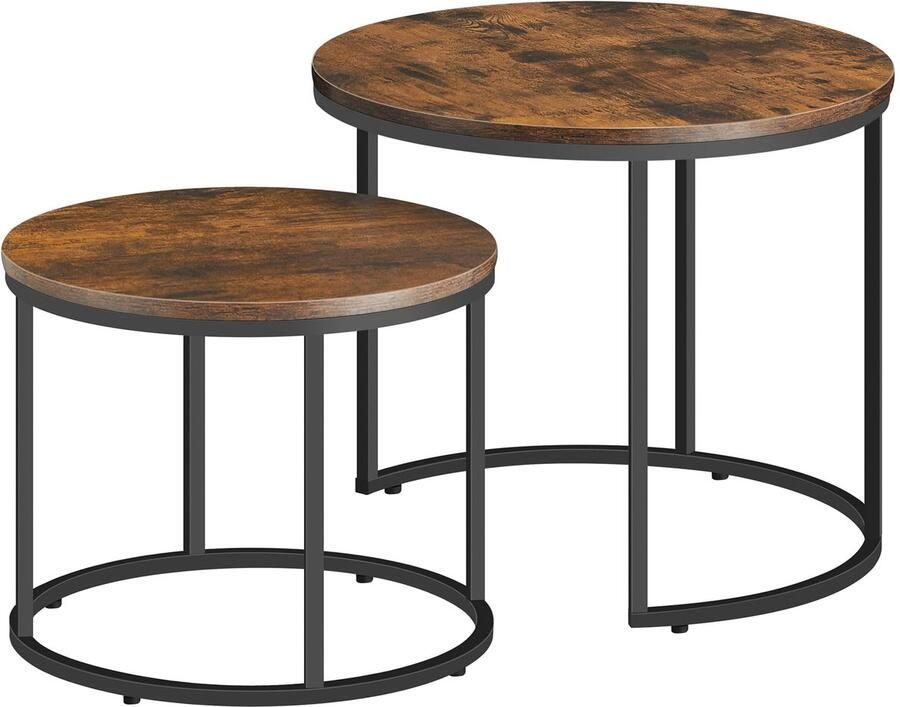 OSKAR Ronde salontafel 2 stuks rustiek zwarte poten