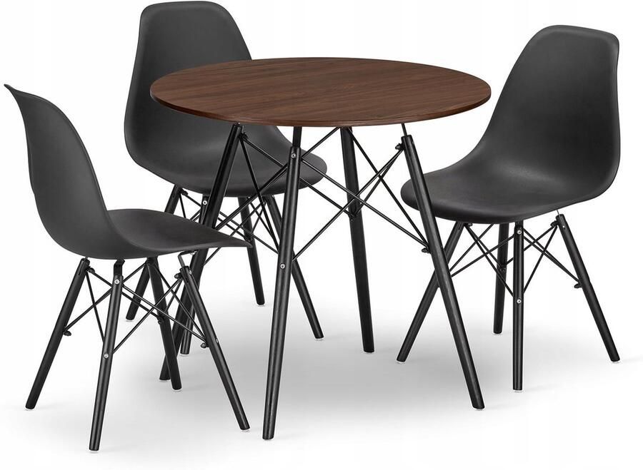 Oskar Set Ronde Eettafel TODI Ø80 cm Essen Zwart + 3 Eetkamerstoelen OSAKA Zwart – Eetkamerset – Eethoek – Scandinavisch Design Compact en Modern – Geschikt voor Keuken Eetkamer en Woonkamer Ideaal voor Kleine Ruimtes