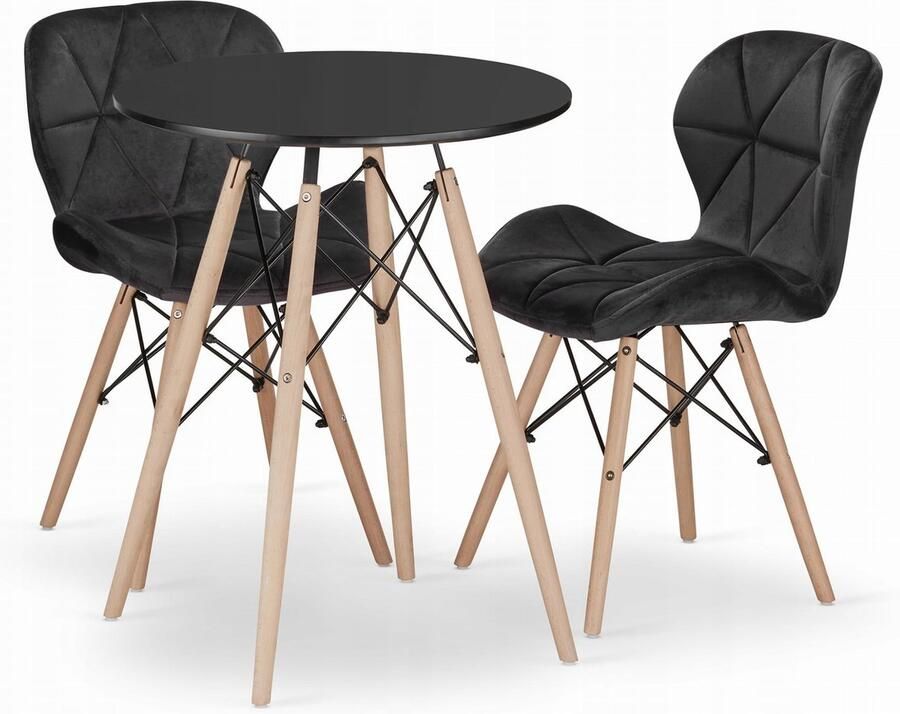 Oskar Set ronde tafel TODI 60 zwart + 2 LAGO zwarte stoelen