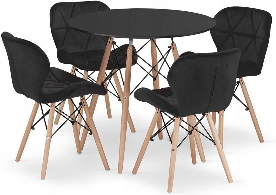 Oskar Set ronde tafel TODI 80 zwart + 4 LAGO zwarte stoelen