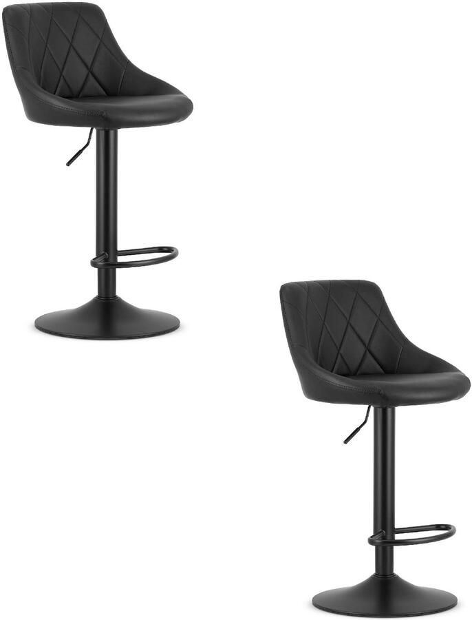 LEOBERT Set van 2 Barkrukken AREX Kunstleer Zwart Mat Zwarte Basis Rugleuning Modern Design Hoogte Verstelbaar 360° Draaibaar Max. 120 kg - Foto 2