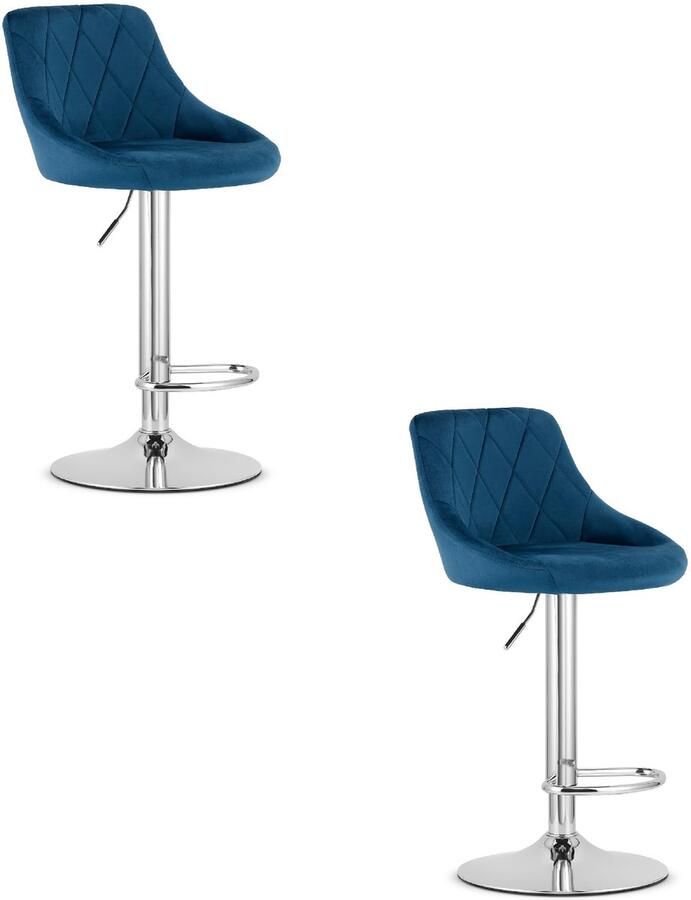 Oskar Set van 2 Barkrukken AREX Velvet Blauw Chromen Basis Rugleuning Modern Design Hoogte Verstelbaar 360° Draaibaar Max. 120 kg