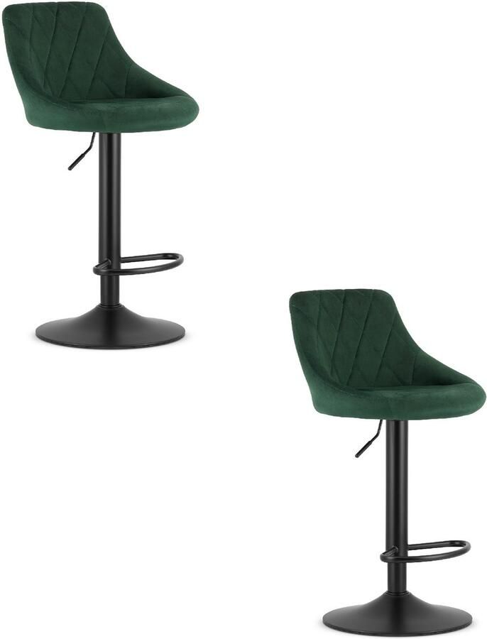Oskar Set van 2 Barkrukken AREX Velvet Groen Mat Zwarte Basis Rugleuning Modern Design Hoogte Verstelbaar 360° Draaibaar Max. 120 kg - Foto 2