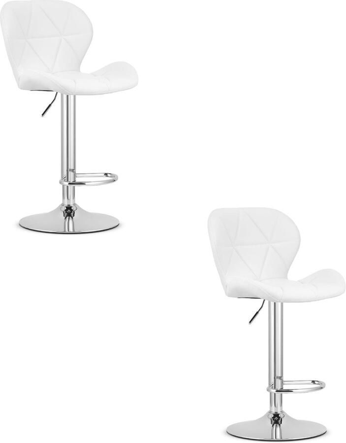 Oskar Set van 2 Barkrukken WEST – Kunstleer Wit Chromen Basis Rugleuning Verstelbare Hoogte 360° Draaibaar Comfortabele Voetsteun Antislip Onderstel Modern Design Max. 110 kg