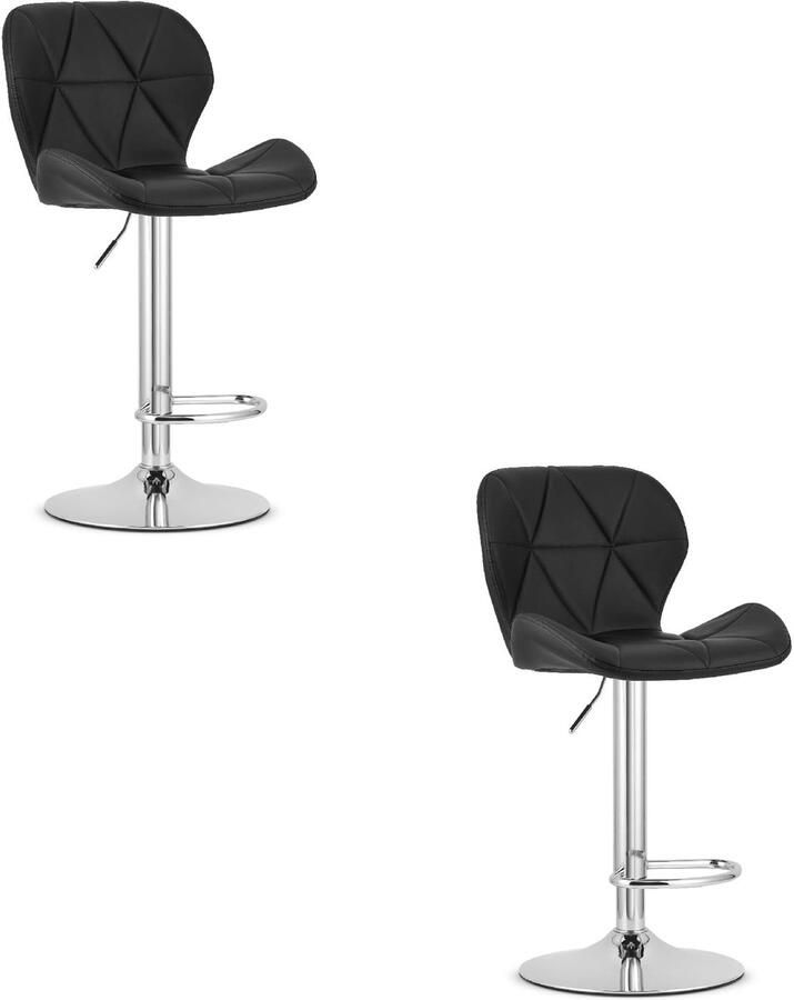 Oskar Set van 2 Barkrukken WEST – Kunstleer Zwart Chromen Basis Rugleuning Verstelbare Hoogte 360° Draaibaar Comfortabele Voetsteun Antislip Onderstel Modern Design Max. 110 kg
