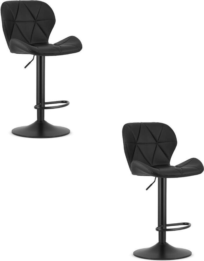 Oskar Set van 2 Barkrukken WEST – Kunstleer Zwart Zwarte Basis Rugleuning Verstelbare Hoogte 360° Draaibaar Comfortabele Voetsteun Antislip Onderstel Modern Design Max. 110 kg