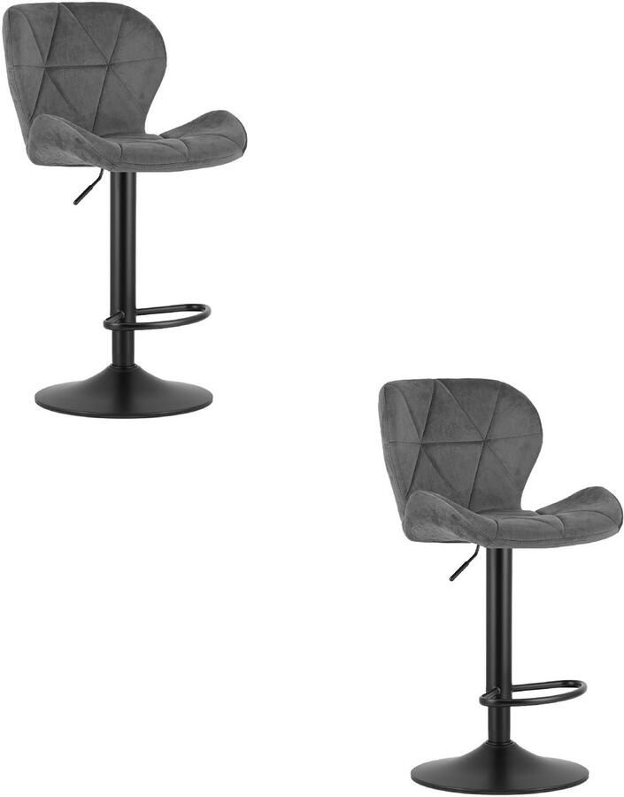 Oskar Set van 2 Barkrukken WEST – Velvet Grijs Zwarte Basis Rugleuning Verstelbare Hoogte 360° Draaibaar Comfortabele Voetsteun Antislip Onderstel Modern Design Max. 110 kg