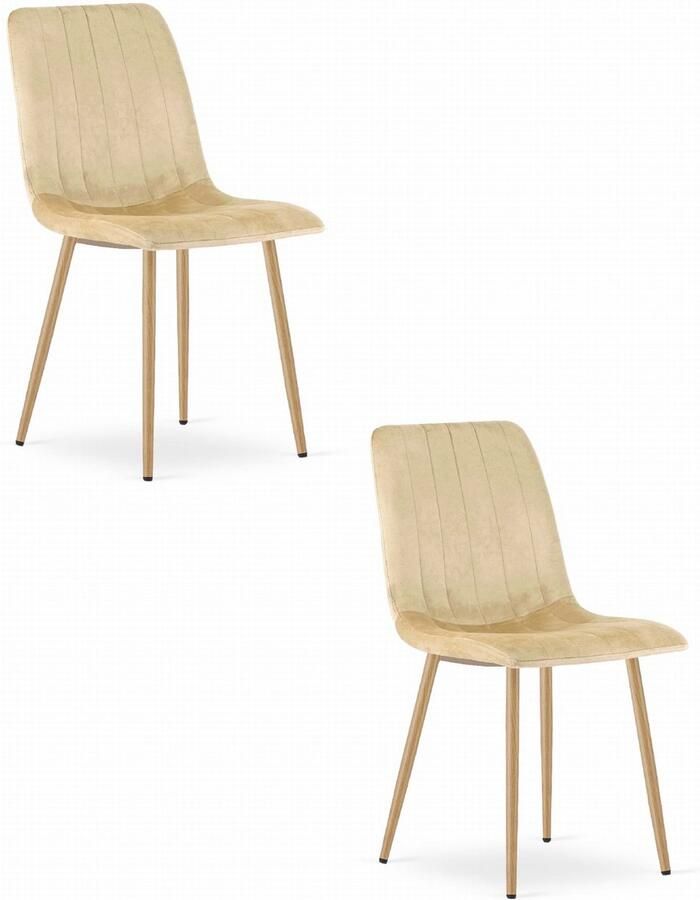 Oskar Set van 2 Eetkamerstoelen LAVA Beige Houtlook Metalen Poten Velvet Bekleding Industriële Stijl Max. 110 kg Ergonomisch Design Comfortabele Zitting