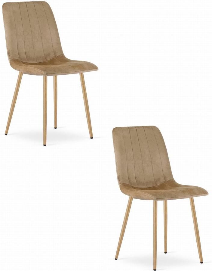 Oskar Set van 2 Eetkamerstoelen LAVA Bruin Houtlook Metalen Poten Velvet Bekleding Industriële Stijl Max. 110 kg Ergonomisch Design Comfortabele Zitting
