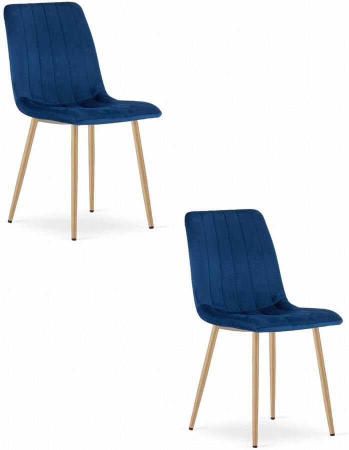 Oskar Set van 2 Eetkamerstoelen LAVA Donkerblauw Houtlook Metalen Poten Velvet Bekleding Industriële Stijl Max. 110 kg Ergonomisch Design Comfortabele Zitting