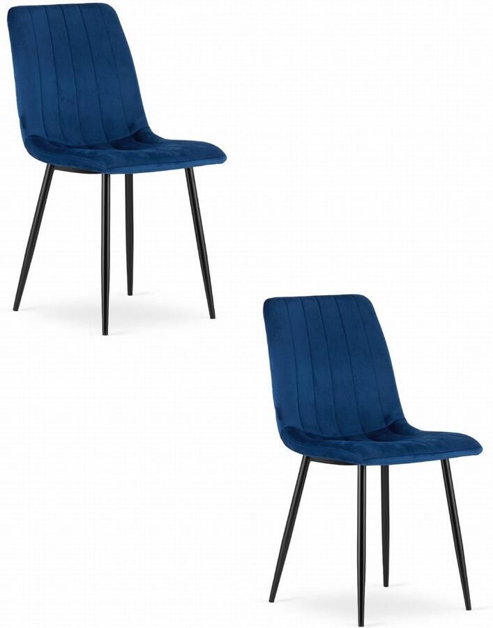 Oskar Set van 2 Eetkamerstoelen LAVA Donkerblauw Zwarte Metalen Poten Velvet Bekleding Industriële Stijl Max. 110 kg Ergonomisch Design Comfortabele Zitting