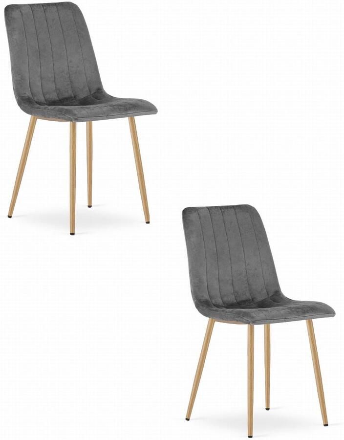 Oskar Set van 2 Eetkamerstoelen LAVA Donkergrijs Houtlook Metalen Poten Velvet Bekleding Industriële Stijl Max. 110 kg Ergonomisch Design Comfortabele Zitting
