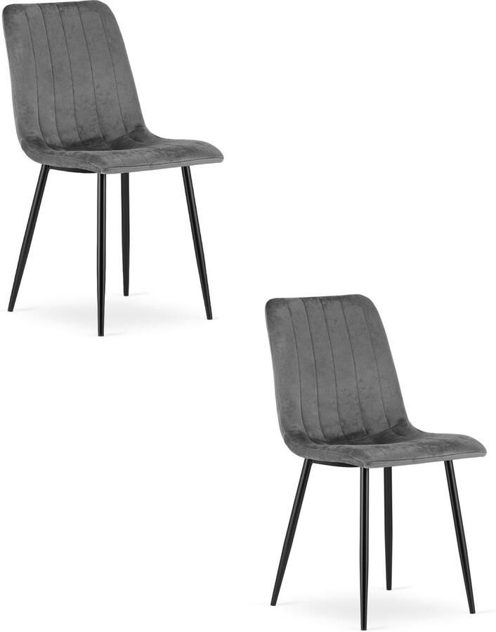 Oskar Set van 2 Eetkamerstoelen LAVA Donkergrijs Zwarte Metalen Poten Velvet Bekleding Industriële Stijl Max. 110 kg Ergonomisch Design Comfortabele Zitting
