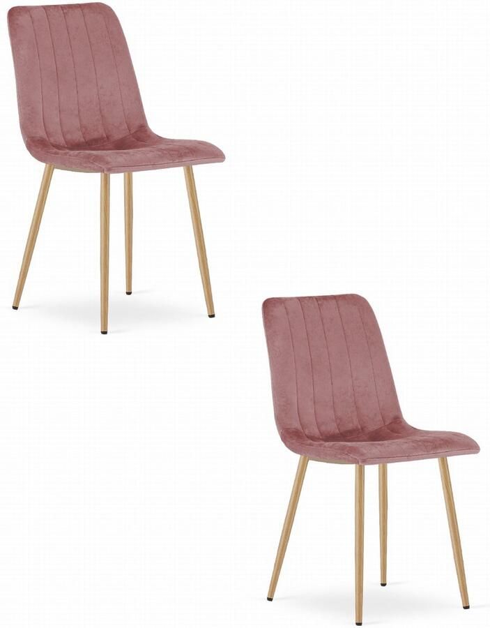 Oskar Set van 2 Eetkamerstoelen LAVA Donkerroze Houtlook Metalen Poten Velvet Bekleding Industriële Stijl Max. 110 kg Ergonomisch Design Comfortabele Zitting