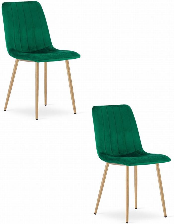 Oskar Set van 2 Eetkamerstoelen LAVA Groen Houtlook Metalen Poten Velvet Bekleding Industriële Stijl Max. 110 kg Ergonomisch Design Comfortabele Zitting