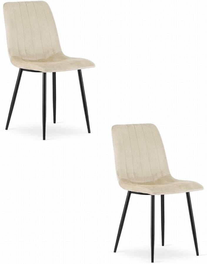 Oskar Set van 2 Eetkamerstoelen LAVA Lichtbeige Zwarte Metalen Poten Velvet Bekleding Industriële Stijl Max. 110 kg Ergonomisch Design Comfortabele Zitting
