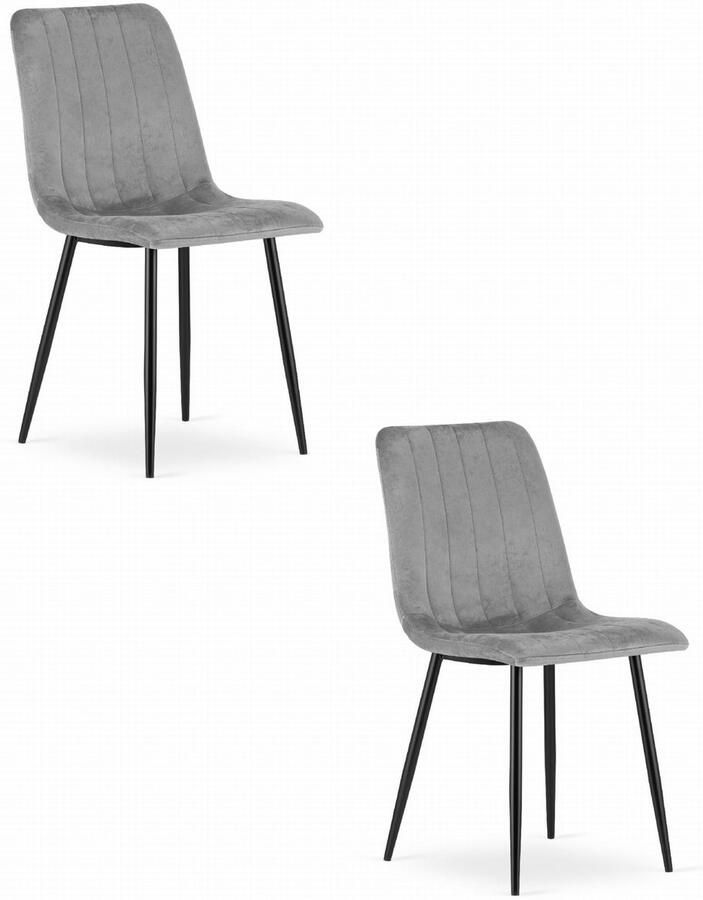 Oskar Set van 2 Eetkamerstoelen LAVA Lichtgrijs Zwarte Metalen Poten Velvet Bekleding Industriële Stijl Max. 110 kg Ergonomisch Design Comfortabele Zitting