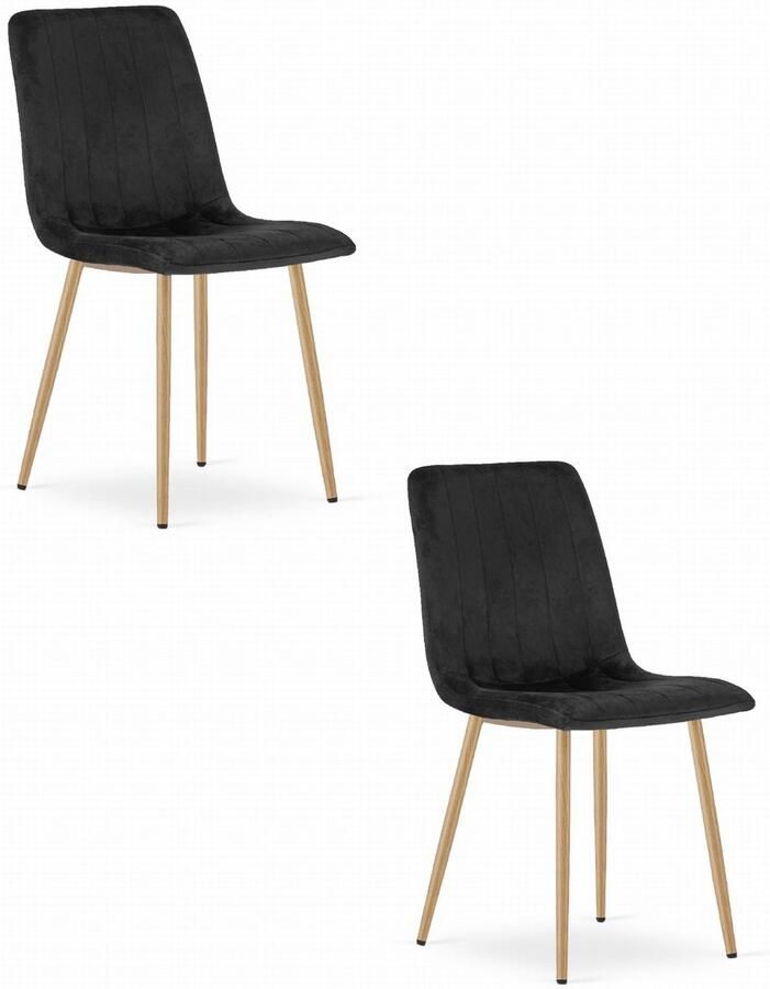 Oskar Set van 2 Eetkamerstoelen LAVA Zwart Houtlook Metalen Poten Velvet Bekleding Industriële Stijl Max. 110 kg Ergonomisch Design Comfortabele Zitting