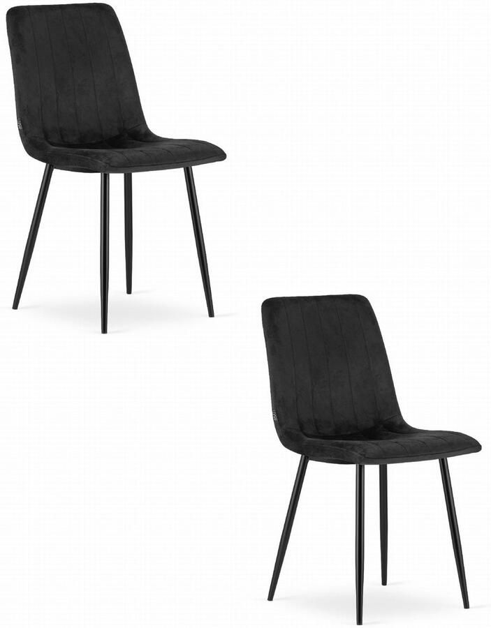 Oskar Set van 2 Eetkamerstoelen LAVA Zwart Zwarte Metalen Poten Velvet Bekleding Industriële Stijl Max. 110 kg Ergonomisch Design Comfortabele Zitting