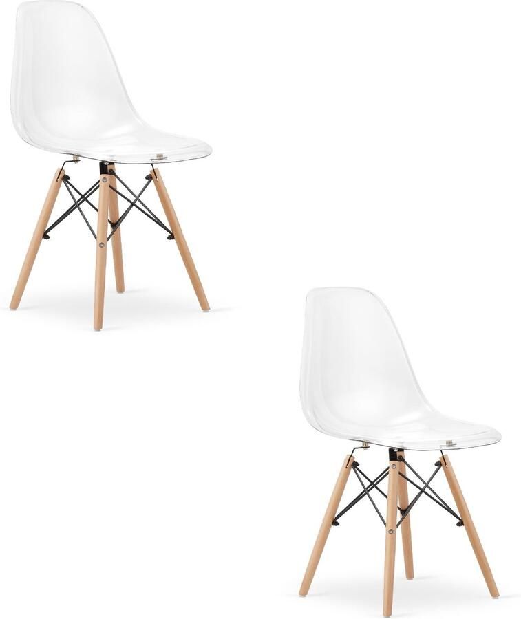 Oskar Set van 2 Eetkamerstoelen OSAKA Transparant Beukenhouten Poten Stijlvol en Ergonomisch Tijdloos Design Max. 120 kg