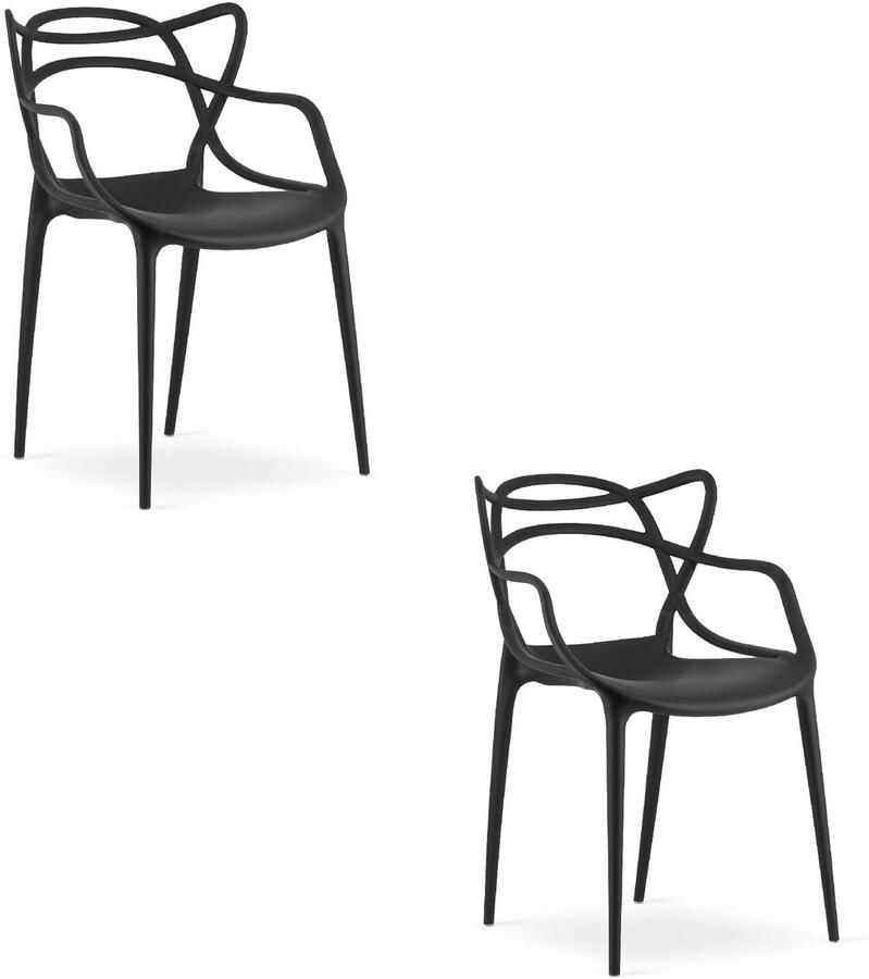 Oskar Set van 2 Stoelen KATO Zwart – Moderne Eetkamerstoel met Uniek Design – Ergonomisch Ontwerp – Comfortabele Zitting – Lichtgewicht & Stevig – Geschikt voor Woonkamer Keuken en Kantoor – Draagvermogen tot 110 kg