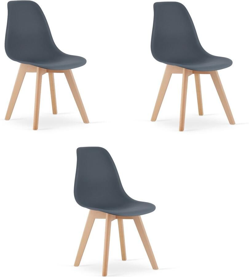 Oskar Set van 3 Eetkamerstoelen KITO – Donker Leistee – Beuken Poten – Kuipstoel met Kunststof Zitting – Tijdloos Design Functioneel en Duurzaam Geschikt voor Woonkamer Eetkamer en Kantoor