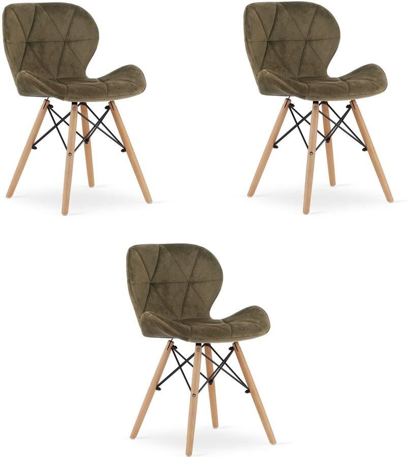 Oskar Set van 3 Eetkamerstoelen LAGO Bruin Velvet Bekleding Houten Poten Ergonomisch Design Max. 120 kg Stijlvolle Look