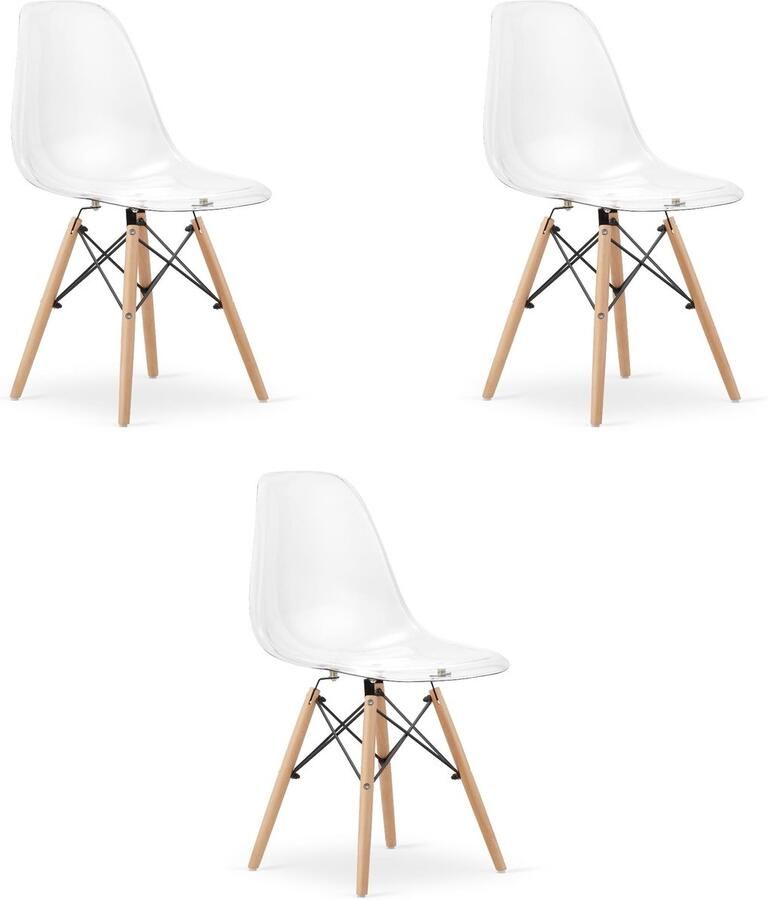 Oskar Set van 3 Eetkamerstoelen OSAKA Transparant Beukenhouten Poten Stijlvol en Ergonomisch Tijdloos Design Max. 120 kg