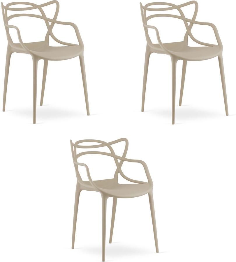 Oskar Set van 3 Stoelen KATO Beige – Moderne Eetkamerstoel met Uniek Design – Ergonomisch Ontwerp – Comfortabele Zitting – Lichtgewicht & Stevig – Geschikt voor Woonkamer Keuken en Kantoor – Draagvermogen tot 110 kg