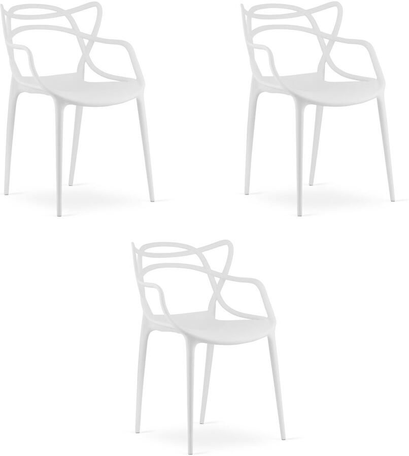 Oskar Set van 3 Stoelen KATO Wit – Moderne Eetkamerstoel met Uniek Design – Ergonomisch Ontwerp – Comfortabele Zitting – Lichtgewicht & Stevig – Geschikt voor Woonkamer Keuken en Kantoor – Draagvermogen tot 110 kg