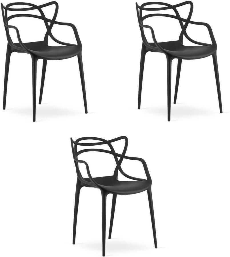 Oskar Set van 3 Stoelen KATO Zwart – Moderne Eetkamerstoel met Uniek Design – Ergonomisch Ontwerp – Comfortabele Zitting – Lichtgewicht & Stevig – Geschikt voor Woonkamer Keuken en Kantoor – Draagvermogen tot 110 kg