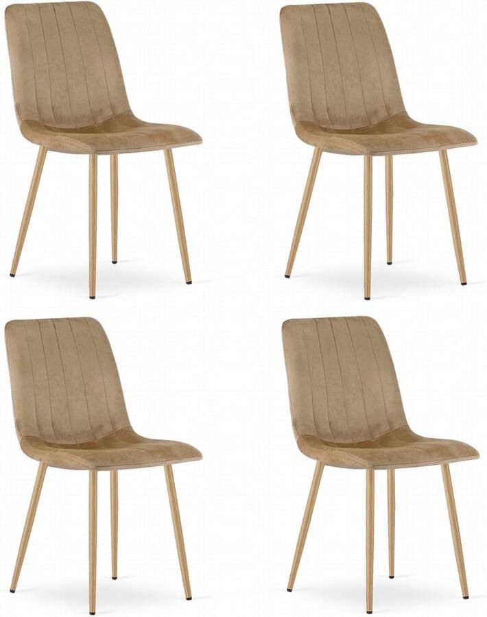 Oskar Set van 4 Eetkamerstoelen LAVA Bruin Houtlook Metalen Poten Velvet Bekleding Industriële Stijl Max. 110 kg Ergonomisch Design Comfortabele Zitting