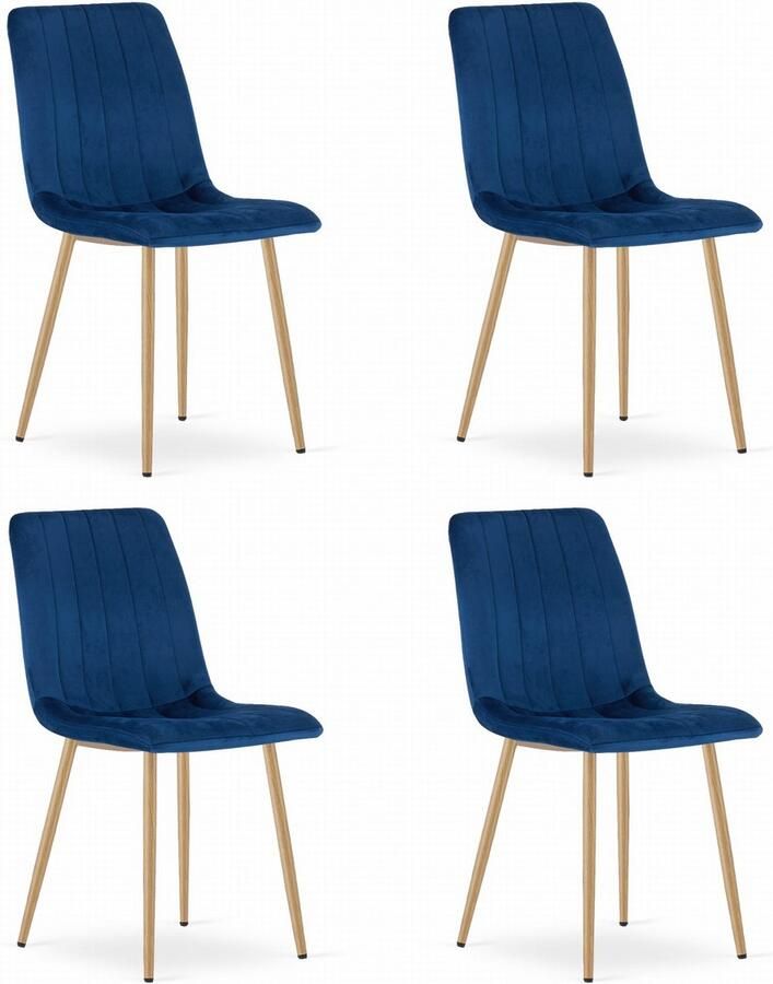 Oskar Set van 4 Eetkamerstoelen LAVA Donkerblauw Houtlook Metalen Poten Velvet Bekleding Industriële Stijl Max. 110 kg Ergonomisch Design Comfortabele Zitting
