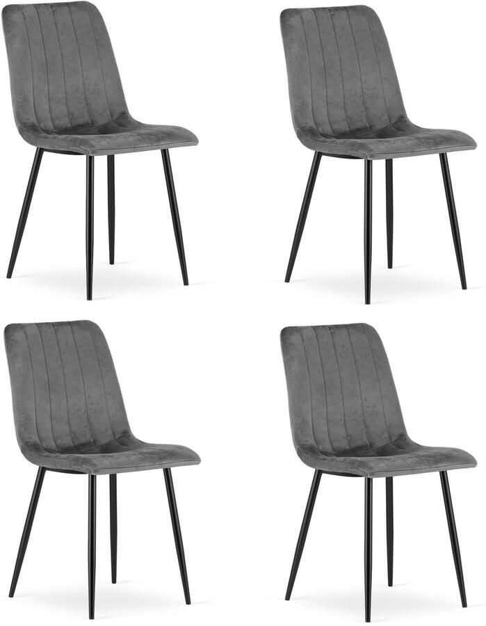 Oskar Set van 4 Eetkamerstoelen LAVA Donkergrijs Zwarte Metalen Poten Velvet Bekleding Industriële Stijl Max. 110 kg Ergonomisch Design Comfortabele Zitting