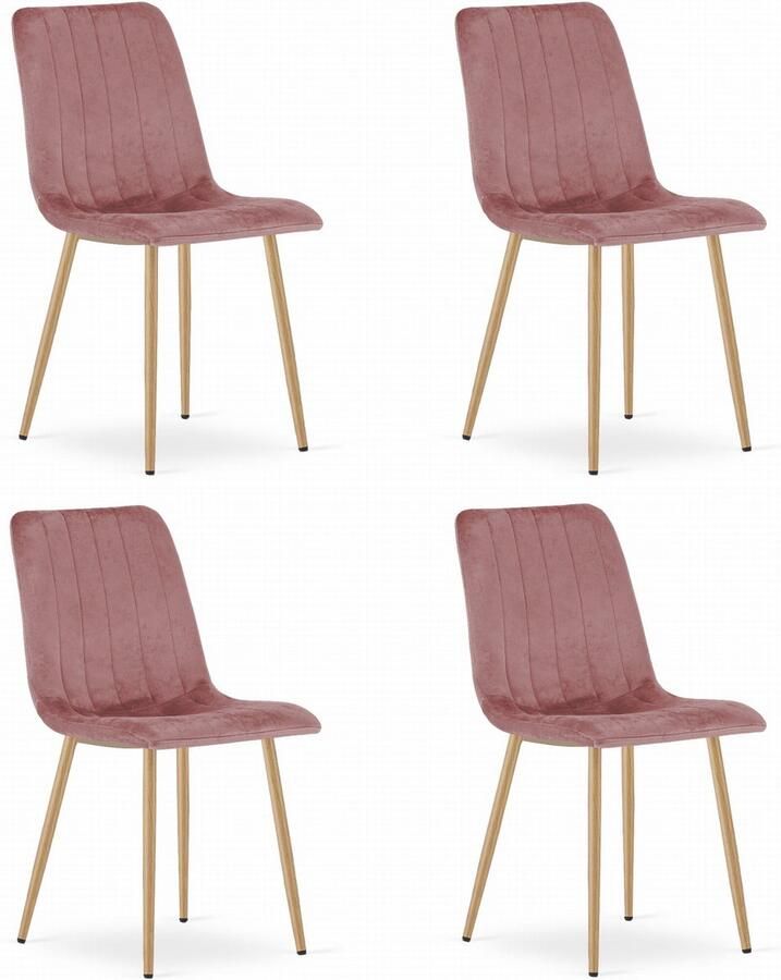 Oskar Set van 4 Eetkamerstoelen LAVA Donkerroze Houtlook Metalen Poten Velvet Bekleding Industriële Stijl Max. 110 kg Ergonomisch Design Comfortabele Zitting